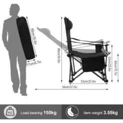 WOLTU Silla De Camping Plegable Y Portátil Silla De Acampada Ligera Con Portavasos Reposacabezas Y Bolsas Estructura Metálica Para Soportar 150 Kg Para Picnic Playa Jardín Pesca Negro -Mano Mano Ventas 89719564 3
