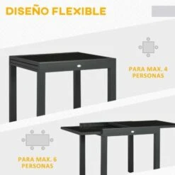 Outsunny Mesa De Jardín Extensible De Aluminio Mesa De Comedor Rectangular Con Encimera De Vidrio Templado Carga 50 Kg Para Terraza Patio 160x80x75 Cm -Mano Mano Ventas 89780908 3