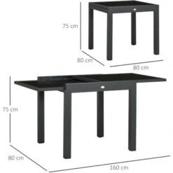 Outsunny Mesa De Jardín Extensible De Aluminio Mesa De Comedor Rectangular Con Encimera De Vidrio Templado Carga 50 Kg Para Terraza Patio 160x80x75 Cm -Mano Mano Ventas 89780908 4