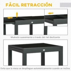 Outsunny Mesa De Jardín Extensible De Aluminio Mesa De Comedor Rectangular Con Encimera De Vidrio Templado Carga 50 Kg Para Terraza Patio 160x80x75 Cm -Mano Mano Ventas 89780908 5