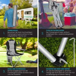 KESSER® Silla De Camping Plegable Hasta 150 Kg Silla De Pesca Silla Plegable Tapizada Con Reposabrazos Y Portabebidas + Bolsa Con Respaldo Alto , Silla De Playa, Taburete Plegable Grau / Schwarz (de) -Mano Mano Ventas 89967572 5