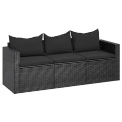 Sofá De Jardín 3 Plazas Con Cojines Ratán Sintético Negro VidaXL