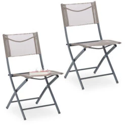 Relaxdays Set 2 Sillas Jardín, Asiento Plegable Terraza, Balcón, Silla Camping Metal 120 Kg, Resisten Intemperie, Marrón