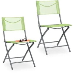 Relaxdays Set 2 Sillas Jardín, Asiento Plegable Terraza, Balcón, Silla Camping Metal 120 Kg, Resisten Intemperie, Verde