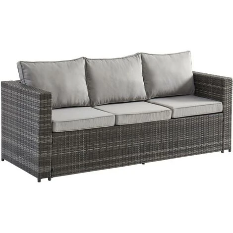 Sofá De Jardín De 3 Plazas De Resina Trenzada - Gris - ANORI - Venta-unica 1 Sofá De Jardín De 3 Plazas De Resina Trenzada - Gris - ANORI - Venta-unica