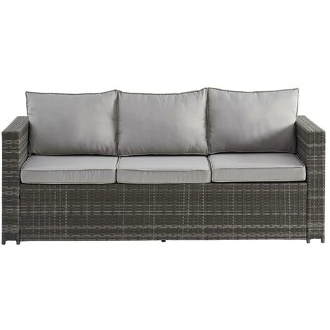 Sofá De Jardín De 3 Plazas De Resina Trenzada - Gris - ANORI - Venta-unica 2 Sofá De Jardín De 3 Plazas De Resina Trenzada - Gris - ANORI - Venta-unica - Imagen 2
