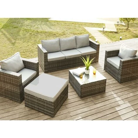 Sofá De Jardín De 3 Plazas De Resina Trenzada - Gris - ANORI - Venta-unica 4 Sofá De Jardín De 3 Plazas De Resina Trenzada - Gris - ANORI - Venta-unica - Imagen 4