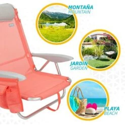 Pack Ahorro 2 Sillas Playa Flamingo Multiposición C/cojín Y Bolsillo 51x45x76 Cm Aktive -Mano Mano Ventas 90395866 5