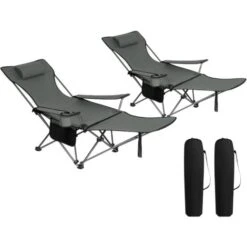WOLTU Set De 2 Silla Camping Sillas Plegables Silla De Acampada Portátil Ligera Para Picnic Playa Jardín Pesca Con Portavasos Gris
