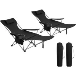 WOLTU Set De 2 Silla Camping Sillas Plegables Silla De Acampada Portátil Ligera Para Picnic Playa Jardín Pesca Con Portavasos Negro