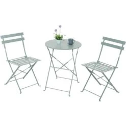 Conjunto De Terraza, Balcón O Patio Con Mesa Y 2 Sillas Modelo Bistreau ORION91 Conjunto Plegable De Exterior Metálico Color Gris Arena Mesa Redonda Para 2 Personas