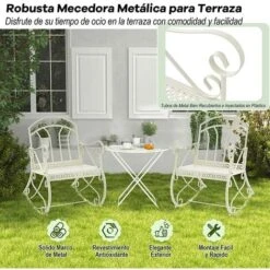 COSTWAY Mecedora De Metal Para Exterior, Respaldo Ergonómico Y Apoyabrazos, Mecedora Para Patio, Silla Balancín Para Terraza, Piscina, Balcón,77 X 60 X 90 Cm, Blanco -Mano Mano Ventas 90784030 3