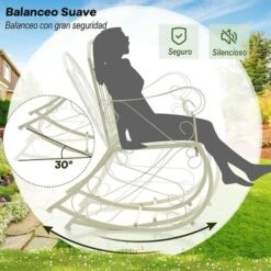 COSTWAY Mecedora De Metal Para Exterior, Respaldo Ergonómico Y Apoyabrazos, Mecedora Para Patio, Silla Balancín Para Terraza, Piscina, Balcón,77 X 60 X 90 Cm, Blanco -Mano Mano Ventas 90784030 4