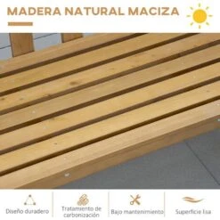 Outsunny Banco De Jardín De 3 Plazas Banco Exterior De Madera Con Respaldo De Listones Para Terraza Patio Balcón Carga 360 Kg 144x60x77 Cm Natural -Mano Mano Ventas 91086132 5