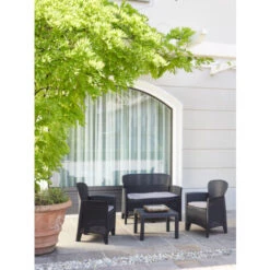 Salón De Jardín Ostuni, Conjunto De Jardín Con 2 Sillones, 1 Sofá Y 1 Mesa De Centro, Zona De Estar Efecto Ratán Con Cojines, 100% Made In Italy, Antracita -Mano Mano Ventas 91410396 2