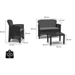 Salón De Jardín Ostuni, Conjunto De Jardín Con 2 Sillones, 1 Sofá Y 1 Mesa De Centro, Zona De Estar Efecto Ratán Con Cojines, 100% Made In Italy, Antracita -Mano Mano Ventas 91410396 5