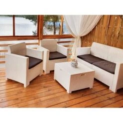 Conjunto De Salón Exterior Venere, Conjunto De Jardín Con Cojines, Conjunto De Salón Interior Efecto Ratán, 100% Made In Italy, Blanco -Mano Mano Ventas 91410414 2