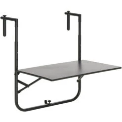 Outsunny Mesa Colgante Para Balcón Mesa De Pared De Acero Con Altura Ajustable En 4 Posiciones Carga Máx. 15 Kg Para Terraza Jardín 60x60,5x56-71 Cm