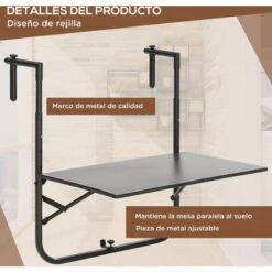 Outsunny Mesa Colgante Para Balcón Mesa De Pared De Acero Con Altura Ajustable En 4 Posiciones Carga Máx. 15 Kg Para Terraza Jardín 60x60,5x56-71 Cm -Mano Mano Ventas 91524936 5