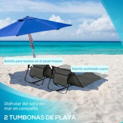Outsunny Conjunto De 2 Esterillas De Playa Plegable Esteras Acolchadas Con Respaldo Reclinable Y Bolsa De Transporte Para Jardín 142x51x40 Cm -Mano Mano Ventas 91537586 4
