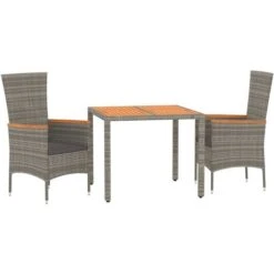 Set Comedor De Jardín 3 Piezas Con Cojines Ratán Sintético Gris VidaXL