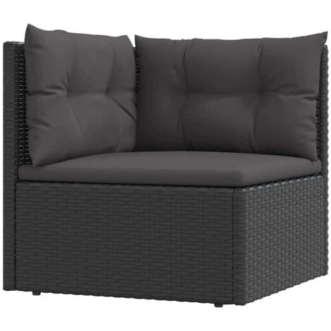 Sofá De Esquina De Jardín Con Cojines Ratán Sintético Negro VidaXL 1 Sofá De Esquina De Jardín Con Cojines Ratán Sintético Negro VidaXL