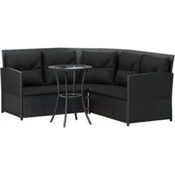 Set De Sofás En Forma De L 2 Pzas Cojines Ratán Sintético Negro VidaXL