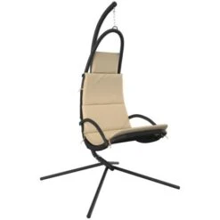 Silla Colgante De Jardín Con Cojín Acero Y Tela Oxford Crema VidaXL