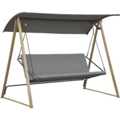Outsunny Columpio Balancín De Jardín De 3 Plazas Con Techo Ajustable Asiento Acolchado Y Marco De Acero Carga 320 Kg 224x133x173cm