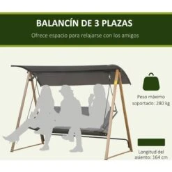 Outsunny Columpio Balancín De Jardín De 3 Plazas Con Techo Ajustable Asiento Acolchado Y Marco De Acero Carga 320 Kg 224x133x173cm -Mano Mano Ventas 92771450 4