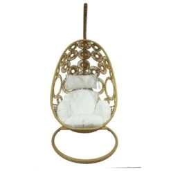 Sillón Colgante De Resina Natural Trenzada Claro Y Cojín Blanco - MAKAHA - Venta-unica -Mano Mano Ventas 92891524 3