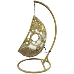 Sillón Colgante De Resina Natural Trenzada Claro Y Cojín Blanco - MAKAHA - Venta-unica -Mano Mano Ventas 92891524 4