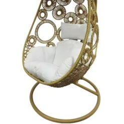 Sillón Colgante De Resina Natural Trenzada Claro Y Cojín Blanco - MAKAHA - Venta-unica -Mano Mano Ventas 92891524 5