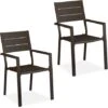 Relaxdays Set 2 Sillas Jardín, Efecto Madera, Asiento Resistente Intemperie Y Robusto, Plástico, Armazón Metal, Marrón
