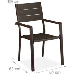 Relaxdays Set 2 Sillas Jardín, Efecto Madera, Asiento Resistente Intemperie Y Robusto, Plástico, Armazón Metal, Marrón -Mano Mano Ventas 93944155 4