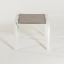 Reposapiés De Exterior Apilable, Medidas 57x52x45 Cm, Aluminio Blanco Y Textilene Taupé -Mano Mano Ventas 94402510 2