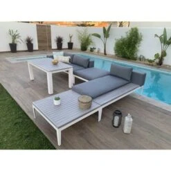 Muebles De Jardín CONJUNTOS SOFÁ Santorini 6 Plazas 1 Sofa Chaise Longue, 2 Mesas Y 1 Puf KieferGarden -Mano Mano Ventas 94581752 5