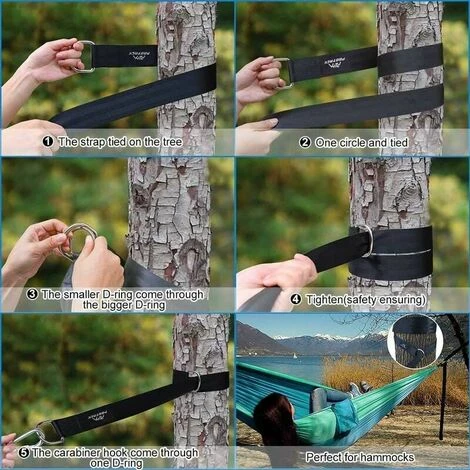 Juego De 2 Hamacas Correas Ultra Resistentes De Servicio Pesado 150CM Suspensión Con Anillo En D - Dos Mosquetones - Carga Máxima 500kg - Correas 100% Terileno No Elásticas - Adecuado Para Hamaca 3 Juego De 2 Hamacas Correas Ultra Resistentes De Servicio Pesado 150CM Suspensión Con Anillo En D - Dos Mosquetones - Carga Máxima 500kg - Correas 100% Terileno No Elásticas - Adecuado Para Hamaca - Imagen 3