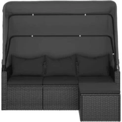 Sofá Jardin 3 Plazas Con Toldo Y Taburete Ratán Sintético Negro VidaXL -Mano Mano Ventas 95602619 4