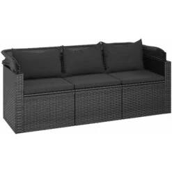 Sofá Jardin 3 Plazas Con Toldo Y Taburete Ratán Sintético Negro VidaXL -Mano Mano Ventas 95602619 5