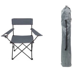 Acomoda Textil – Silla De Camping Plegable Con Portavasos De Loneta Y Metal 81x80x50 Cm. Silla Ligera Y Resistente Para Playa, Acampada, Picnic Con Reposabrazos, Incluye Bolsa De Transporte. (Gris)
