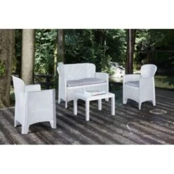 Dmora Salón De Jardín Ostuni, Conjunto De Jardín Con 2 Sillones, 1 Sofá Y 1 Mesa De Centro, Zona De Estar Efecto Ratán Con Cojines, 100% Made In Italy, Blanco -Mano Mano Ventas 96108962 4