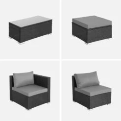 Mueble De Jardín De Resina Para 4 Personas - Torino - Resina Negra Y Cojines Grises -Mano Mano Ventas 96443519 3