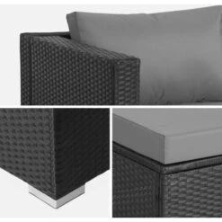 Mueble De Jardín De Resina Para 4 Personas - Torino - Resina Negra Y Cojines Grises -Mano Mano Ventas 96443519 4