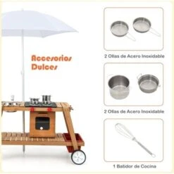 COSTWAY Cocina Infantil De Madera, Cocina De Juego De Madera Para Exterior Con Sombrilla De Sol, Horno Asador Simulado, Caja De Almacenamiento Extraíble, Juguete Carrito Para Niños Mayores De 3 Años -Mano Mano Ventas 96529315 3