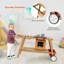 COSTWAY Cocina Infantil De Madera, Cocina De Juego De Madera Para Exterior Con Sombrilla De Sol, Horno Asador Simulado, Caja De Almacenamiento Extraíble, Juguete Carrito Para Niños Mayores De 3 Años -Mano Mano Ventas 96529315 4