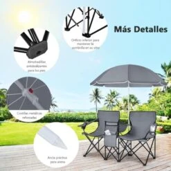 COSTWAY Sillas De Camping Con Sombrilla Silla Plegable Taburete De Pesca Doble Con Portavasos Para Exterior Picnic Senderismo Barbacoa (Gris) 7 COSTWAY Sillas De Camping Con Sombrilla Silla Plegable Taburete De Pesca Doble Con Portavasos Para Exterior Picnic Senderismo Barbacoa (Gris) -Mano Mano Ventas 96529320 3
