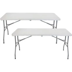 Orion91 - Mesa Plegable Rectangular Catering 150cm (Pack 2), Resina/Acero, Interior/Exterior, Jardín Y Terraza, Resistente Humedad Y Rayos UV, Portátil, 4 Comensales, Dimensiones 150x70x74cm, Blanco