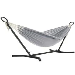 Songmics Hamaca Con Soporte, Hamaca De 210 X 150 Cm, 5 Alturas Ajustables, Portátil Con Estructura De Metal, Carga De 240 Kg, Patio, Jardín, Soporte Negro Y Hamaca Gris