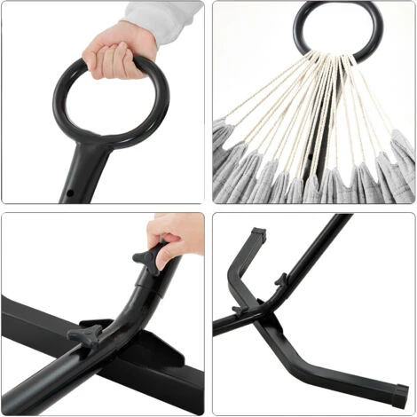 Songmics Hamaca Con Soporte, Hamaca De 210 X 150 Cm, 5 Alturas Ajustables, Portátil Con Estructura De Metal, Carga De 240 Kg, Patio, Jardín, Soporte Negro Y Hamaca Gris 4 Songmics Hamaca Con Soporte, Hamaca De 210 X 150 Cm, 5 Alturas Ajustables, Portátil Con Estructura De Metal, Carga De 240 Kg, Patio, Jardín, Soporte Negro Y Hamaca Gris - Imagen 4